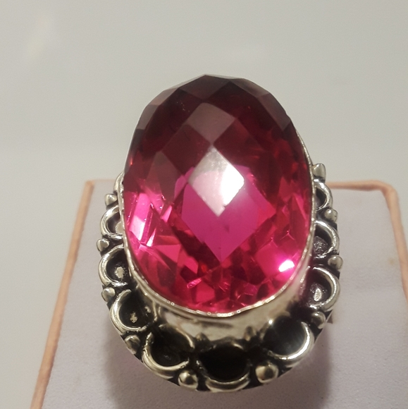 925 stamped pink topaz ring size 8 and 1/4 - Picture 2 of 5
